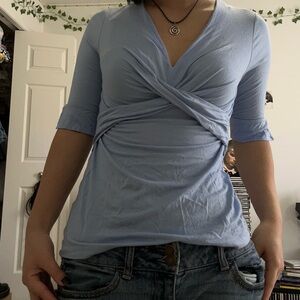 Banana Republic Blue Wrap Fitted 3/4 Sleeve Blouse